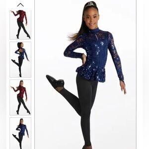 Weissman Showtime Blue Sequin Lace Peplum Black Unitard dance costume Jazz XLC